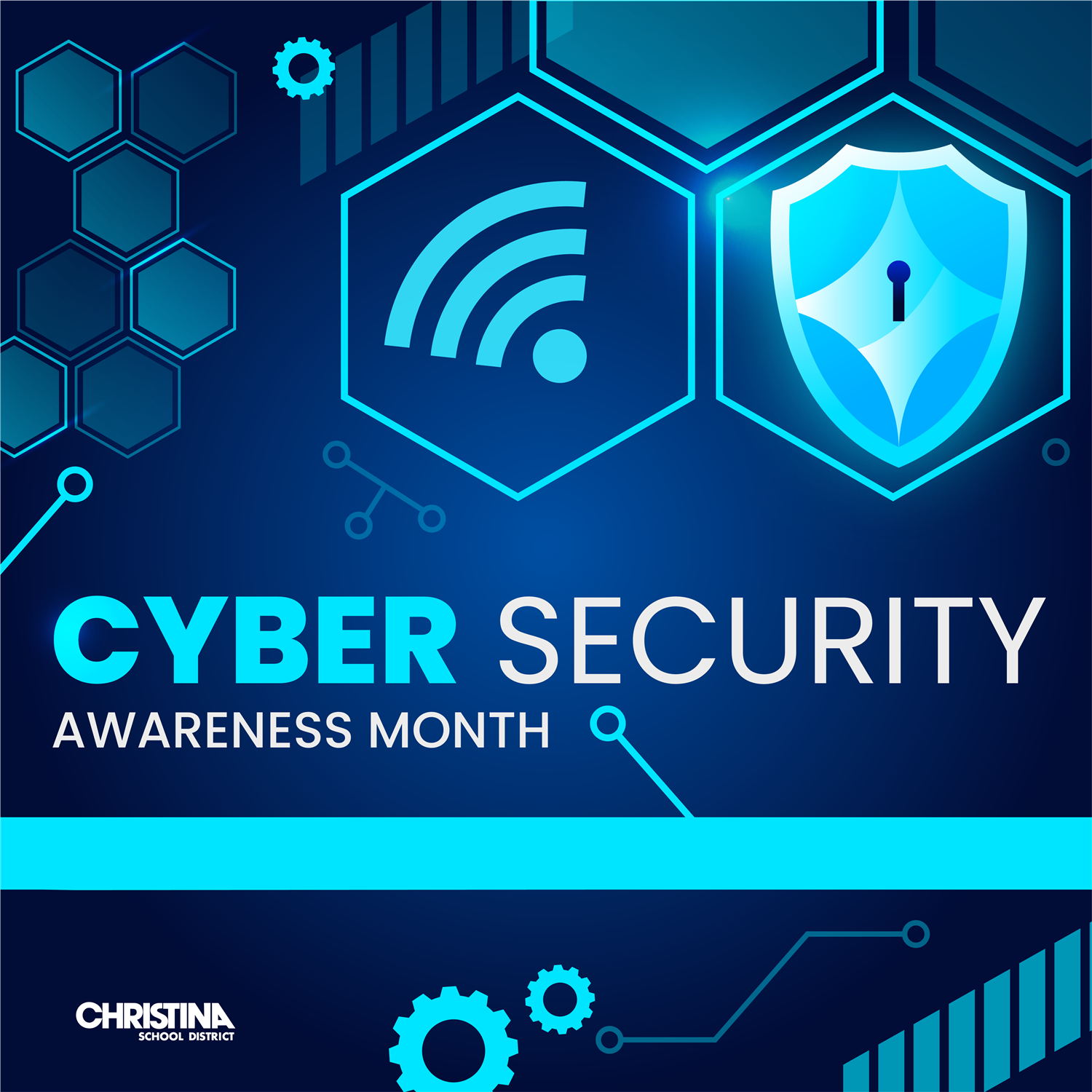  On blue background Cyber Security Awareness Month